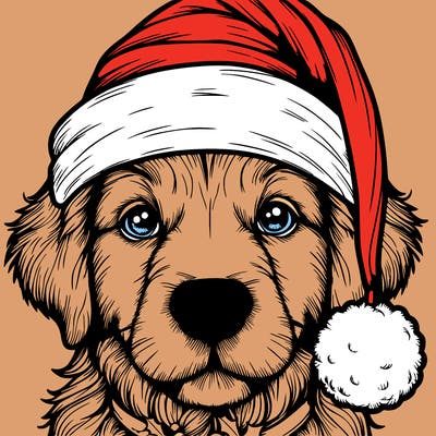 realistic dog with a christmas hat