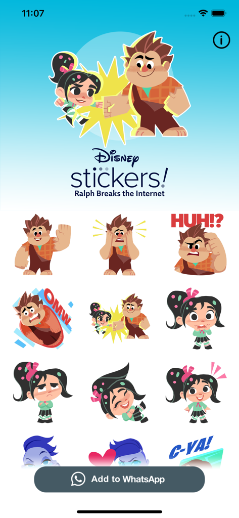 Ralph Breaks the Internet - Disney sticker pack for Ralph Breaks the Internet featuring Ralph and Vanellope character reactions