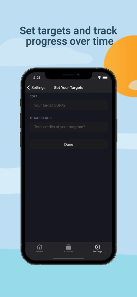 CGPA Calculator & Tracker - Mobile screen showing target CGPA and credit input fields in the CGPA Calculator and Tracker app
