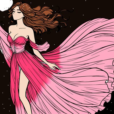 realistic woman in dress flowing the the wind