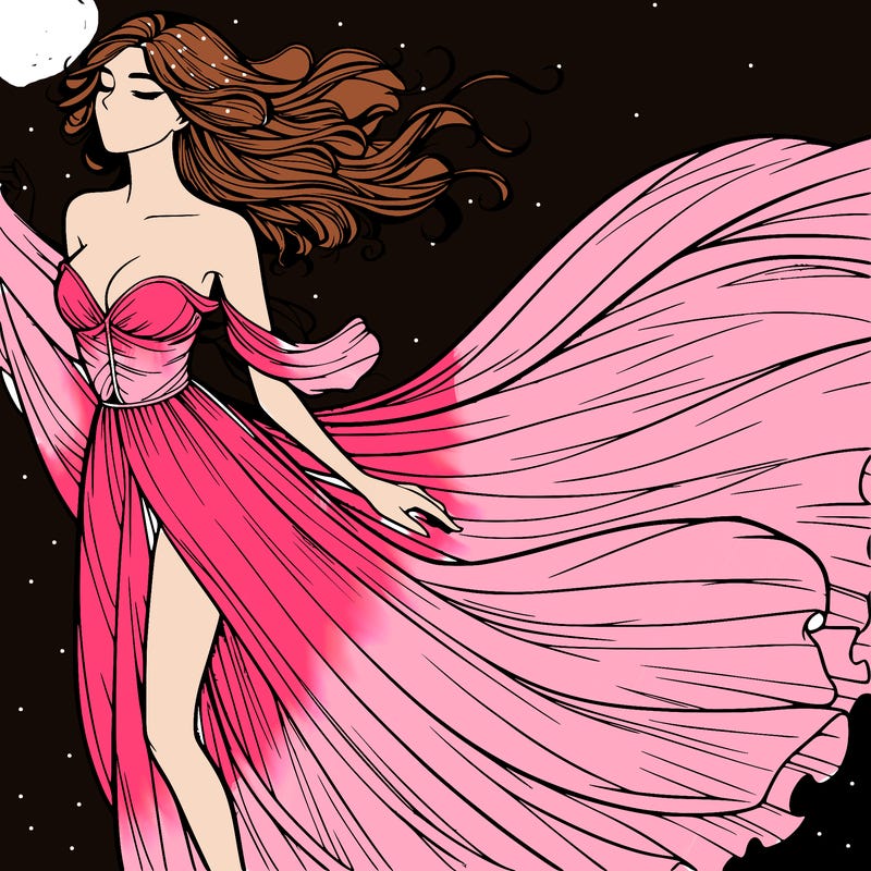 realistic woman in dress flowing the the wind