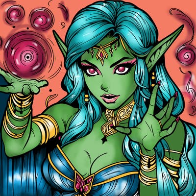 realistic scary beautiful elf sorceress casting spell