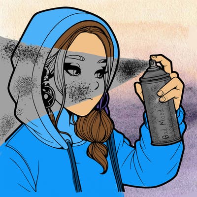 a realistic girl, spray painting