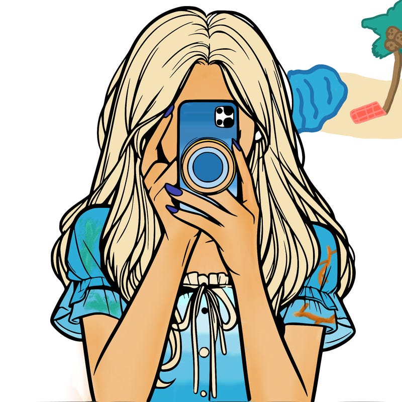 a realistic girl holding her phone taking pictures