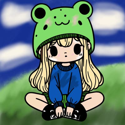 a girl wearing a frog hat and some frog socks
