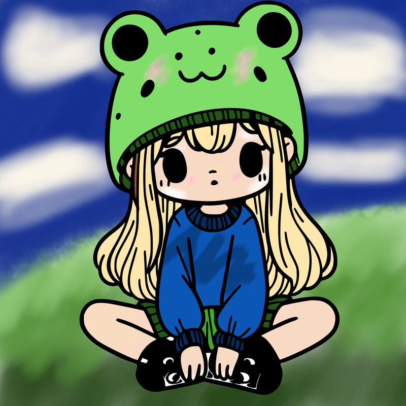 a girl wearing a frog hat and some frog socks