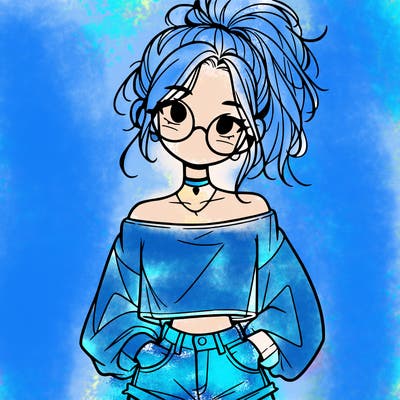 girl with a messy ponytail glasses a baggy crop top and jean shorts