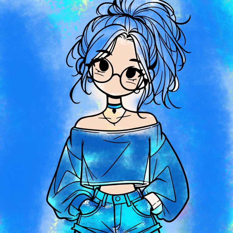 girl with a messy ponytail glasses a baggy crop top and jean shorts