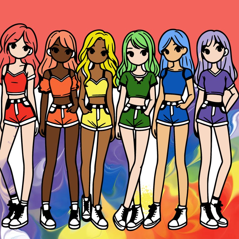 a group of girls wearing crop tops and shorts