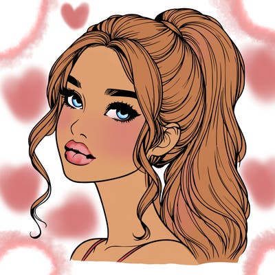 realistic girl with a ponytail on her hair and lips