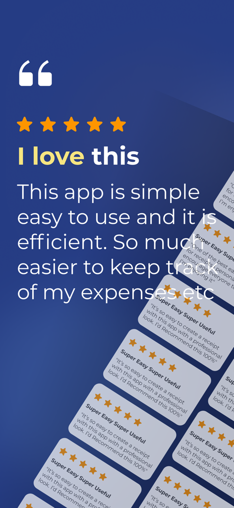 Receipt Tracker - Tax Return - Five star user reviews and testimonials for the Receipt Tracker app highlighting its efficiency and ease of use.