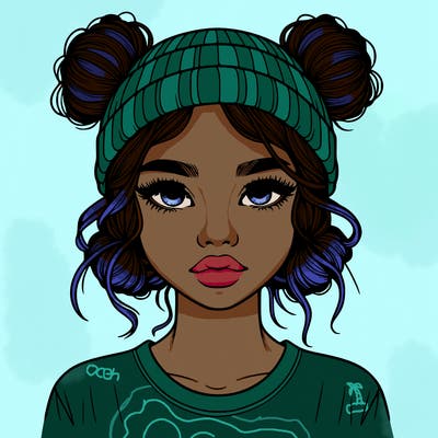 realistic girl with buns in her hair with a beanie on
