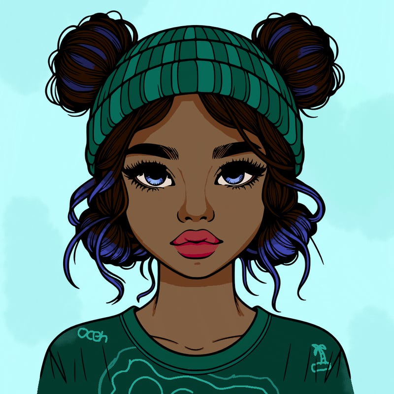 realistic girl with buns in her hair with a beanie on