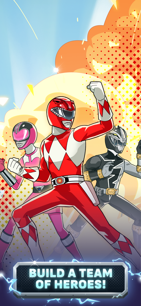 Power Rangers Mighty Force - Power Rangers Rojo, Rosa y Negro en pose heroica con el texto Forma un equipo de héroes