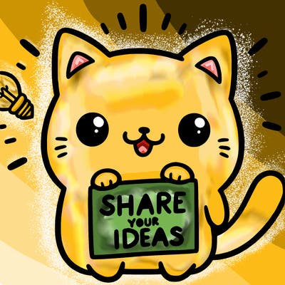 a cute cat saying share your ideas