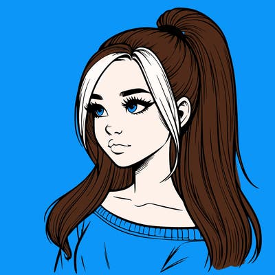 realistic girl with a high ponytail