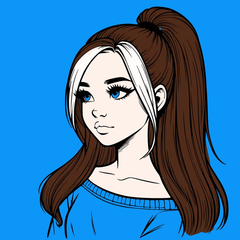 realistic girl with a high ponytail