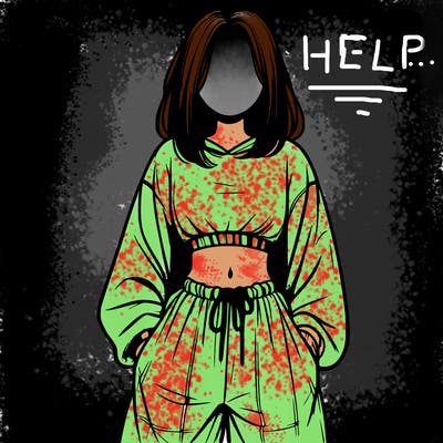 realistic girl faceless with baggy pants and a crop top