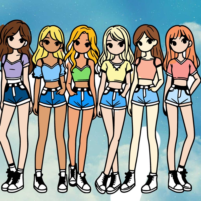 a group of girls wearing crop tops and shorts