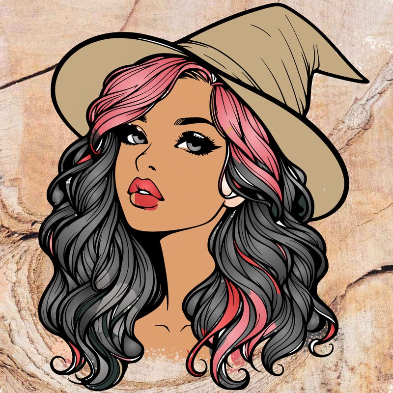 realistic witch girl with wavy hair and lips