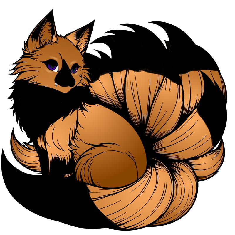 realistic detailed 9 tailed anime fox