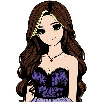 realistic girl with long hair and pretty prom dress