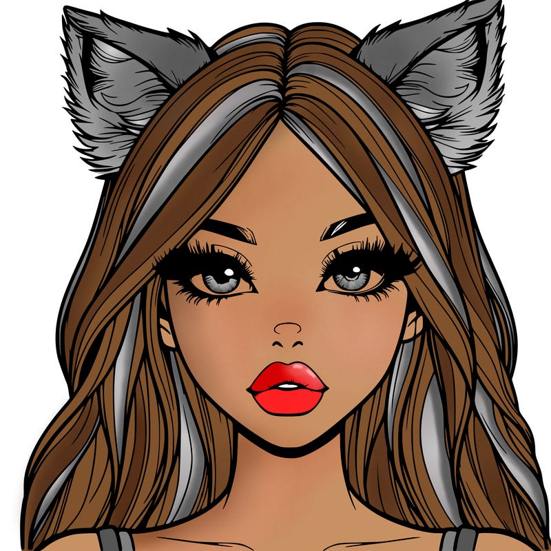 realistic girl with fox ears and realistic lips