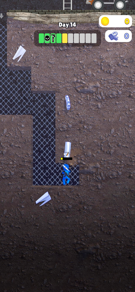 Dusk WarZ - A blue character gathering metal supplies during the day phase in Dusk WarZ.