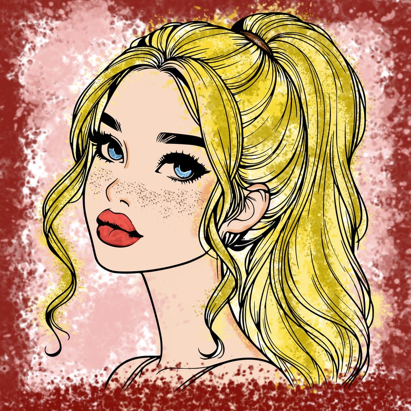 realistic girl with a ponytail on her hair and lips