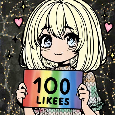 anima girl holding a 100 likes sign in her hand