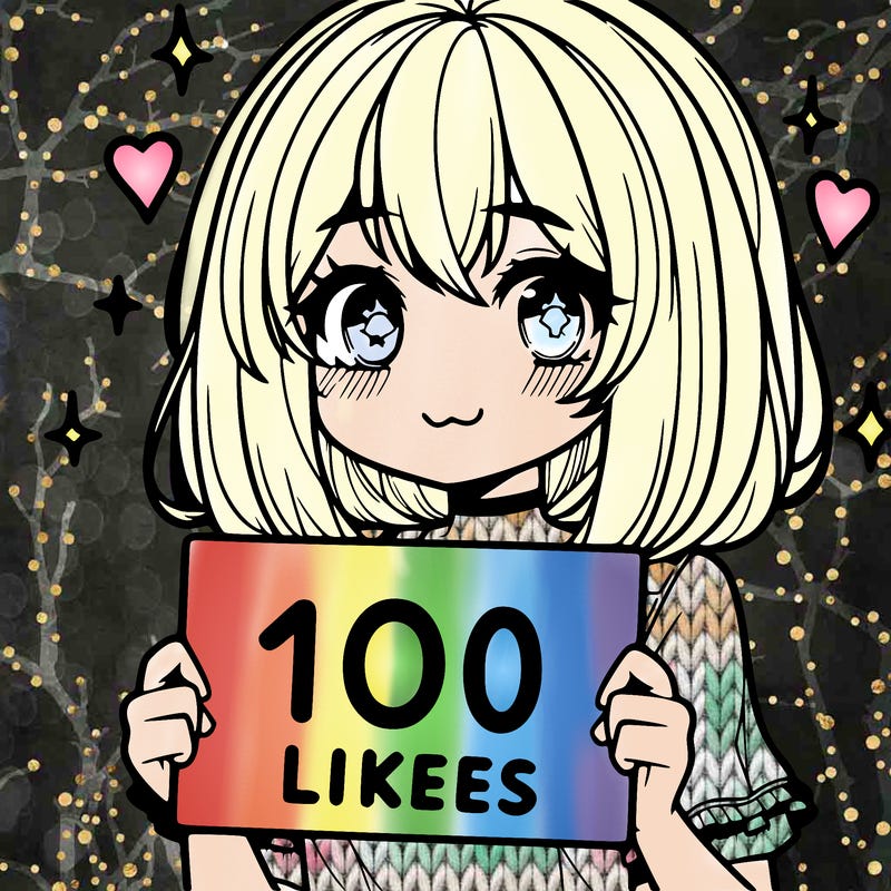 anima girl holding a 100 likes sign in her hand