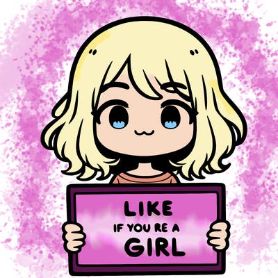 a cute girl holding a sign that says like if you’re a girl
