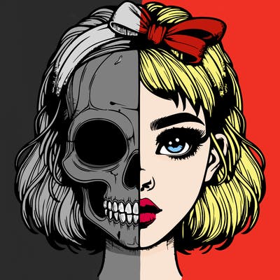 realistic girl with half skull mask