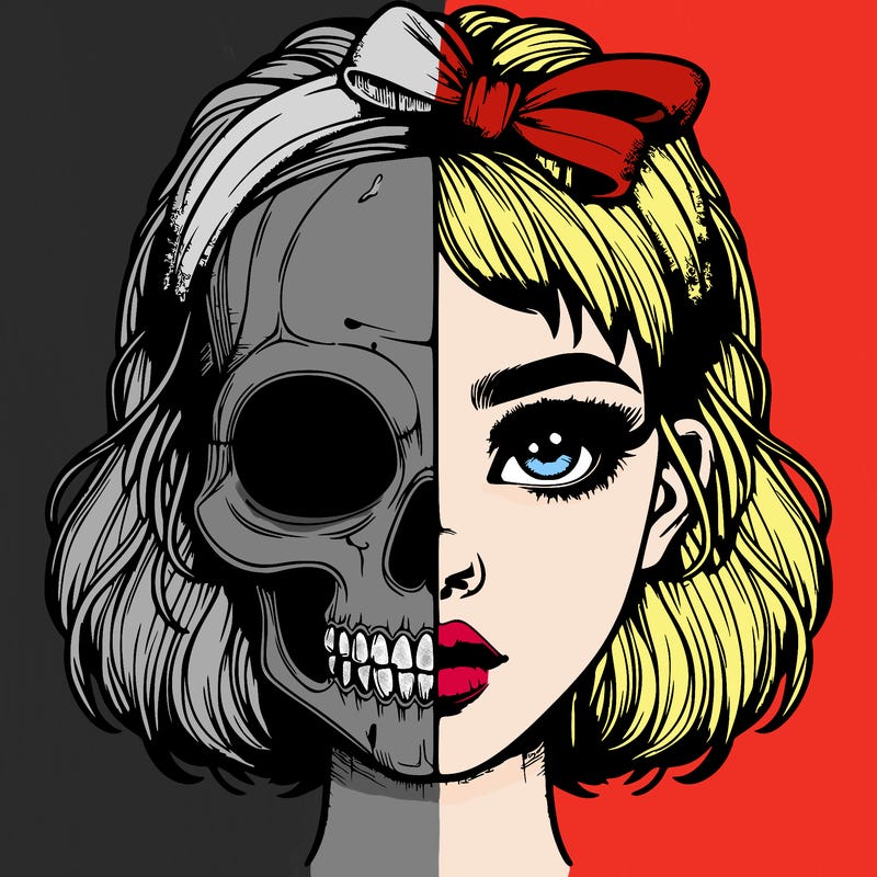 realistic girl with half skull mask