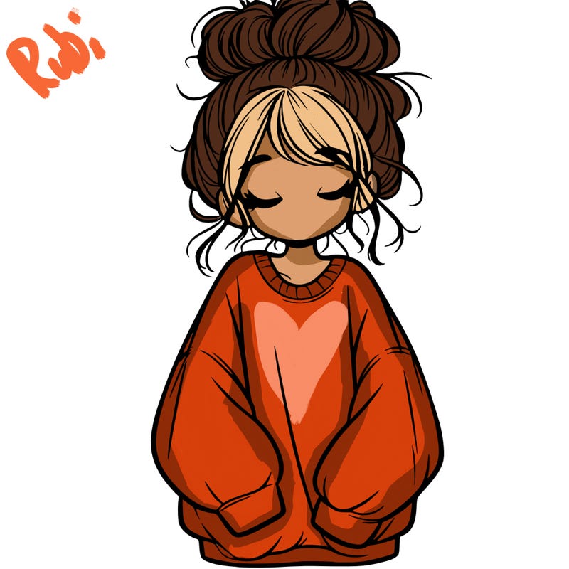 girl with baggy sweatshirt and messy bun