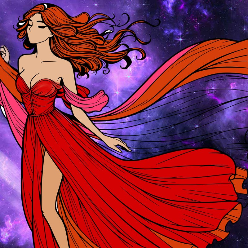 realistic woman in dress flowing the the wind