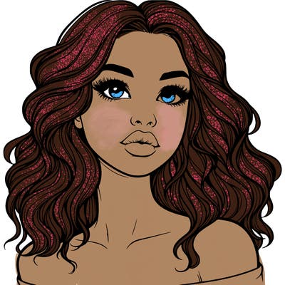 realistic girl with wavy hair and lips