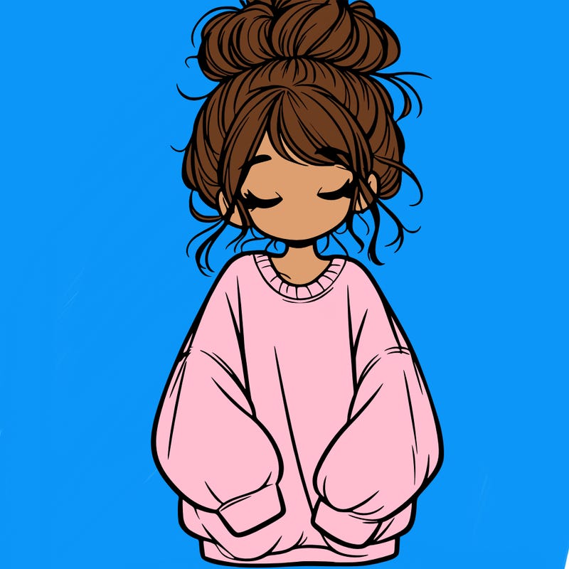 girl with baggy sweatshirt and messy bun