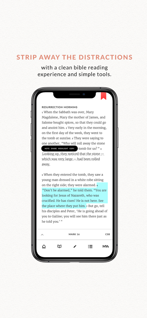 She Reads Truth - She Reads Truth app interface showing a clean Bible reading experience with highlighted scripture