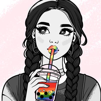 realistic girl with braided hair drinking boba
