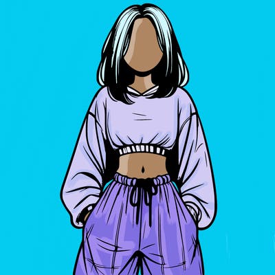 realistic girl faceless with baggy pants and a crop top