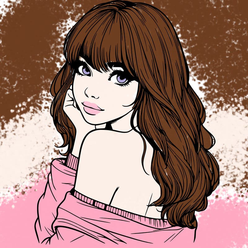 realistic girl with bangs looking over her shoulder