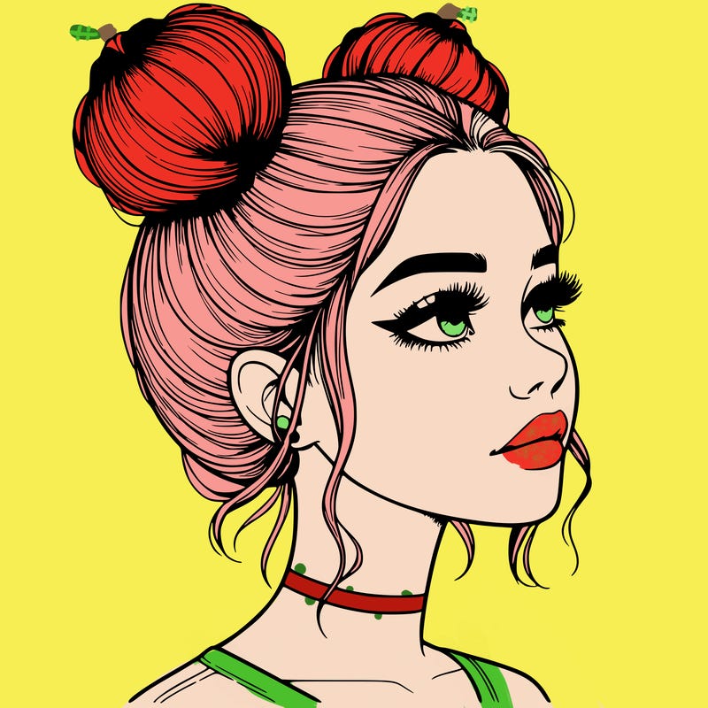 realistic girl with buns on the top of her head