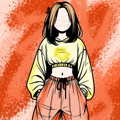 realistic girl faceless with baggy pants and a crop top