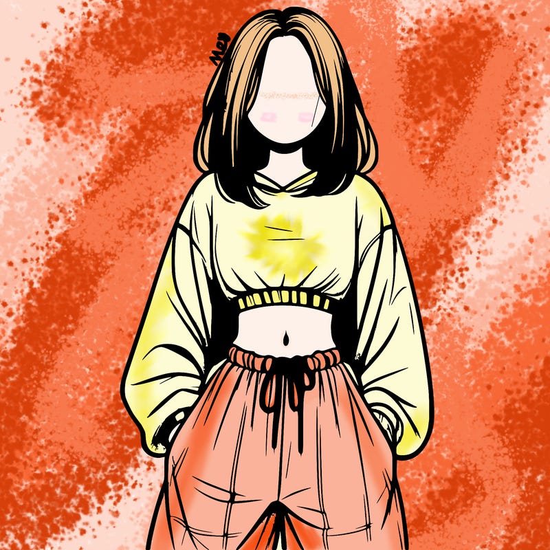 realistic girl faceless with baggy pants and a crop top
