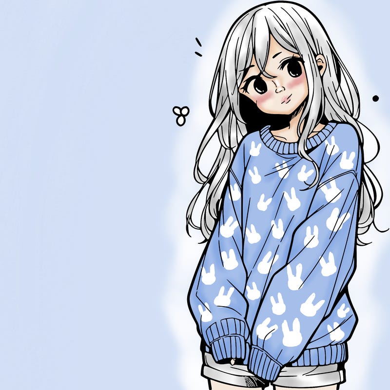 manga teen girl  in a sweater and baggy pants