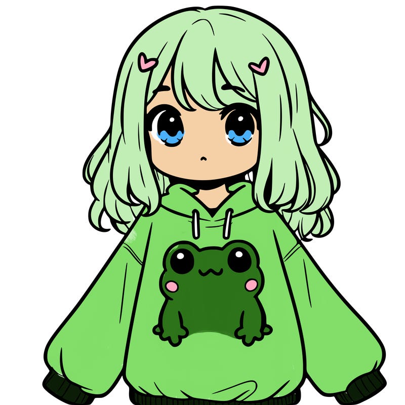 girl wearing frogging sweatshirt