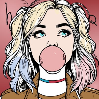 realististic girl blowing bubble -gum