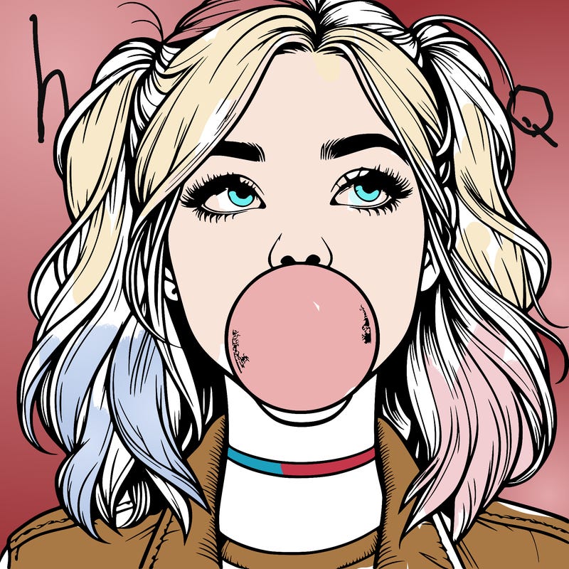 realististic girl blowing bubble -gum