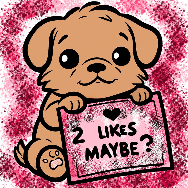 a puppy holding a sign that says 2 likes maybe?